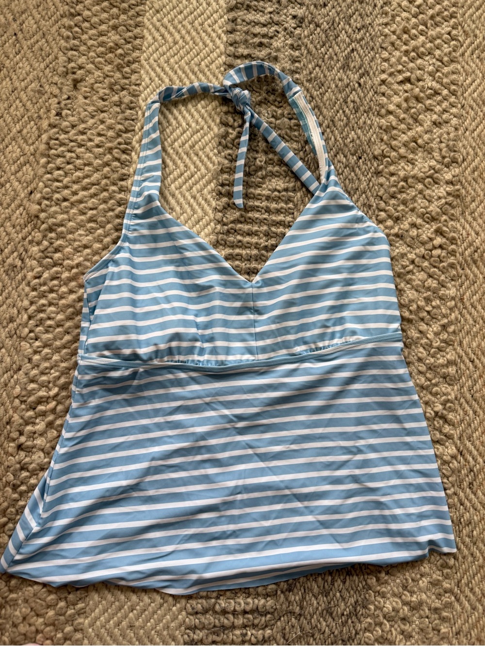 Lands' End Light Blue and White Striped One-Piece Tankini Top nwt 14/16 padding